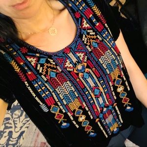 Johnny Was velvet embroidered blouse